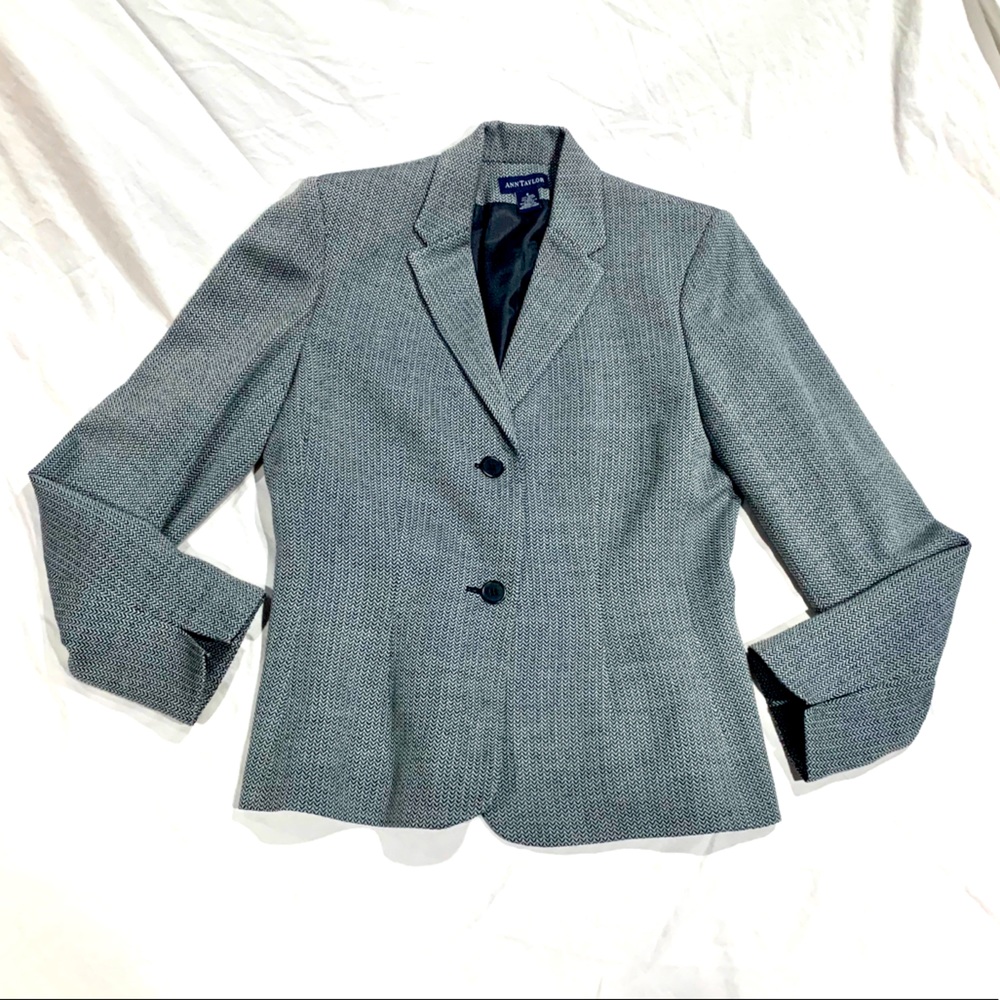 Anne Taylor Herringbone Lined Blazer 8